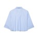 Striped hidden button pocket embellished short shirt