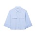 Striped hidden button pocket embellished short shirt