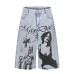 Character printed denim cropped pants