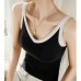 Design V-Neck Strap Wear Color-blocked High Waist Short Style