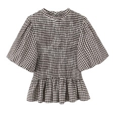 Small plaid bubble sleeve honeycomb top