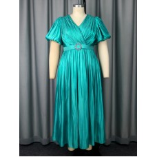 V-neck short sleeved slim fit long skirt