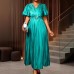 V-neck short sleeved slim fit long skirt