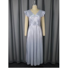 V-neck high waisted pleated dress
