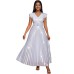 V-neck high waisted pleated dress