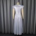 V-neck high waisted pleated dress