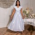 V-neck high waisted pleated dress