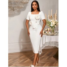 Square neck ruffle edge dress