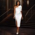 Solid color single shoulder diagonal collar dress