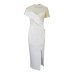 Round neck see through lace short sleeved dress