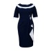 Collar and waist cinching patchwork slimming dress