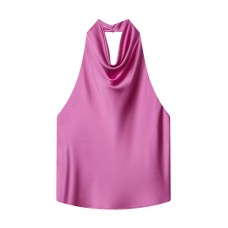 Sleeveless silk satin texture hanging neck collar top