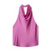 Sleeveless silk satin texture hanging neck collar top