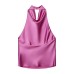 Sleeveless silk satin texture hanging neck collar top