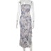 Elegant Minimalist Fitted Chest-Accenting Color-Block Printed Side-Slit Bodycon Strapless Dress