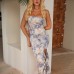 Elegant Minimalist Fitted Chest-Accenting Color-Block Printed Side-Slit Bodycon Strapless Dress