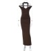 Elegant Mature Deep V Neck One-Shoulder Draped Belted Waist-Cinching Backless Sheath Dress