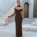 Elegant Mature Deep V Neck One-Shoulder Draped Belted Waist-Cinching Backless Sheath Dress