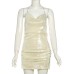 Chic Sexy Low-Cut Metal Chain Back Cut-Out Side Slit Sequin Strap Mini Dress