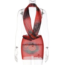 Sexy Bold Rose Print Bodycon Dress with Deep V-Neck and Cut-Out Back Sexy Bold Rose Print Bodycon Dress with Deep V-Neck and Cut-Out Back