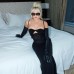 Chic Low Neck Revealing Bodycon Hollow Out Solid Color Mesh High Waist Strap Dress
