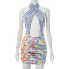 Chic Backless Jacquard Sleeveless Hollow-Out Bodycon Colorful Tie-Dye Fitted Dress Chic Backless Jacquard Sleeveless Hollow-Out Bodycon Colorful Tie-Dye Fitted Dress