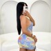 Chic Backless Jacquard Sleeveless Hollow-Out Bodycon Colorful Tie-Dye Fitted Dress