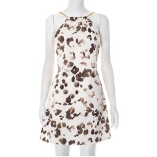 Trendy Color Block Print Sleeveless Mini Dress with Metal Chain and Back Cut-Out Fitted Silhouette