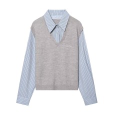 Embroidered letter stripe splicing fake two-piece top Embroidered letter stripe splicing fake two-piece top