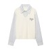 Embroidered letter stripe splicing fake two-piece top