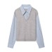 Embroidered letter stripe splicing fake two-piece top