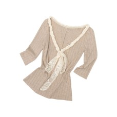 V-Neck Bow Knit Fitted Crop Top Women's Inner Layer Layering Tee