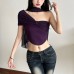 Chic Ruched Ribbon Design Asymmetrical Off-Shoulder Mesh Crop Top with Irregular Hem