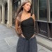 Irregular Asymmetrical Neckline Off-Shoulder Metal Ring Spliced Gathered Midriff Strap Top
