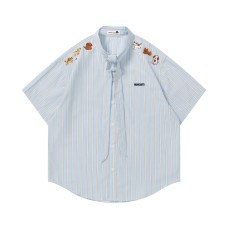 Embroidered vertical striped short sleeved shirt Embroidered vertical striped short sleeved shirt