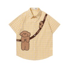 Embroidered plaid short sleeved shirt Embroidered plaid short sleeved shirt