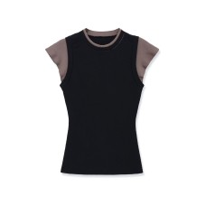 Spicy girl double layered contrasting fake two-piece top