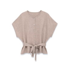 Commuting style with belt short sleeved knitted fabric