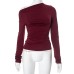 Fashionable French Romantic Solid Color Long Sleeve Asymmetrical Neckline Women's Top