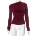 Fashionable French Romantic Solid Color Long Sleeve Asymmetrical Neckline Women's Top