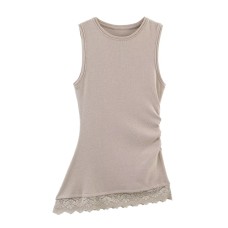 Spicy girl pleated lace patchwork sleeveless top