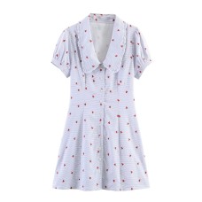 Cherry Embroidery Stripe Dress