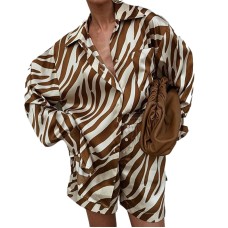 Printed Short Sleeve Round Neck Women's Casual Two-Piece Set