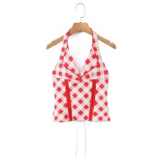 Hanging neck backless lapel top