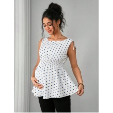 Chic Dot Print Sweet Style Maternity Strapless TopFashion Simple Elegant Spring Summer