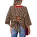 Casual Stripe Short Sleeve Round Neck Loose Top with Back Cutout and Tie Bow Detail