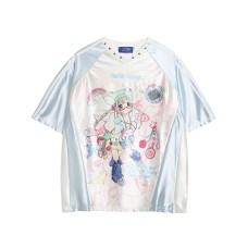 Color-block Raglan Sleeve Baseball Tee Star V-neck Loose Couple Casual Top