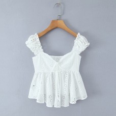Cotton Embroidered Short Sleeveless Strap Top