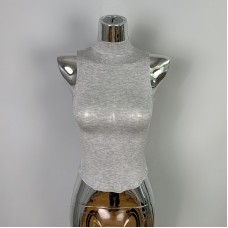 Half high neck short sleeveless vest