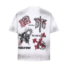 Graffiti letters cross prints spray painting dirty short sleeves